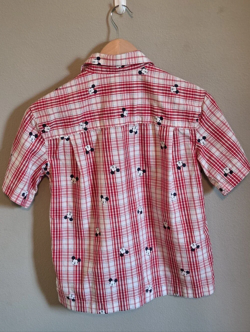 Old Navy X Disney Red Plaid Mickey Mouse Short-Sleeve Shirt- Boys Size 10-12
